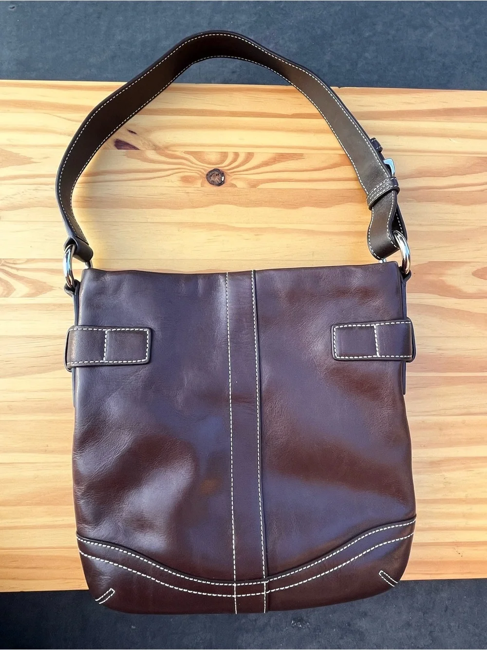 Coach Soho Brown Leather Shoulder Bag with Double Buckle Detail